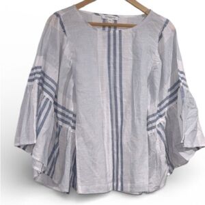 Beachlunchlounge shirt Striped Blue White small Top bell balloon sleeve coastal
